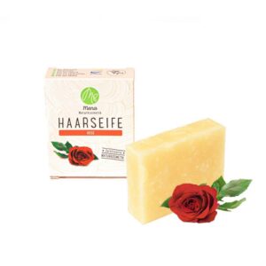 Haarseife Rose - Mara Kosmetik Naturseifen Manufaktur Produktbild mit und ohne Verpackung