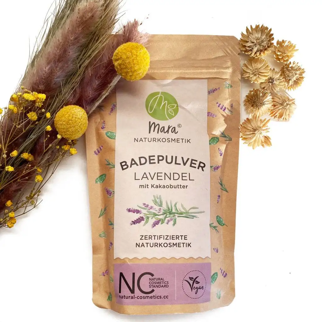 Badepulver Lavendel von Mara Kosmetik, mit Dekoration